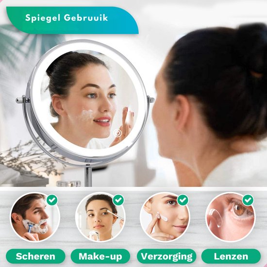 Mirlux Luxus-Make-up-Spiegel mit LED-Licht - 10-fache Vergrößerung - Verstellbar & wiederaufladbar - 3 Lichtstufen - Chrom - Make-up-Spiegel - Spiegel mit LED-Licht