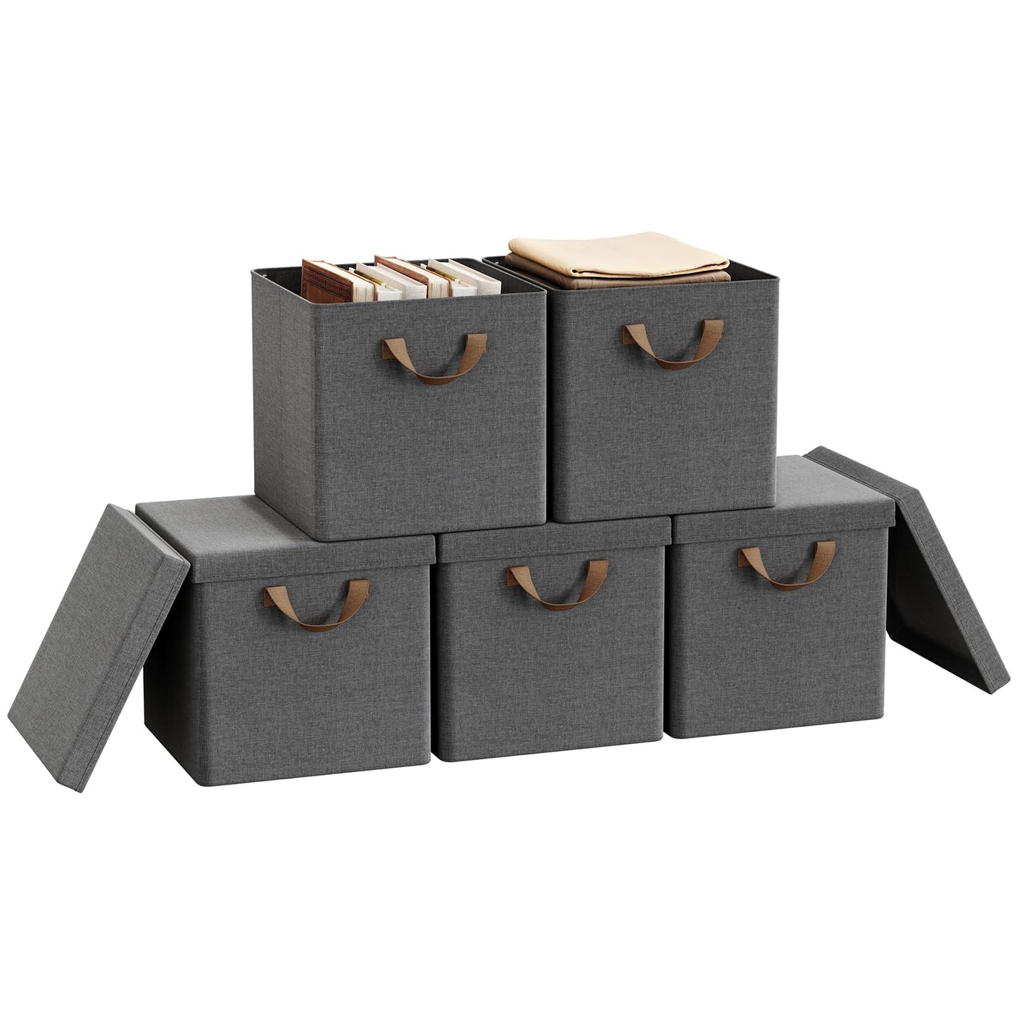 WOLTU Aufbewahrungsbox – zusammenklappbar – mit Deckel – 5 Stück – 30 x 30 x 29 cm – grau
