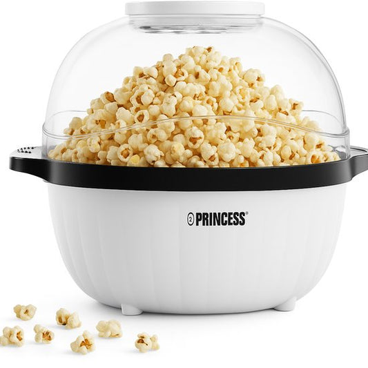 Princess 292980 Popcornmaker – Popcornmaschine 450 W - Transparenter Deckel - Servierschale - Rund - Knuspriges und gesundes Popcorn - mit Messbecher - mit Schmelzplatte für Butter - Öl kann hinzugefügt werden - Kinderparty