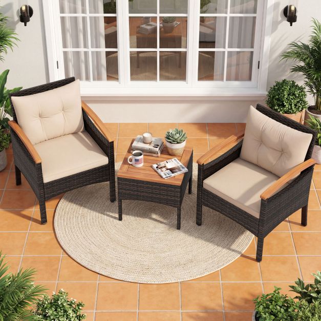 Coast 3-teiliges Rattan-Gartenset – Stühle 60,5 x 60 x 73 cm – Braun