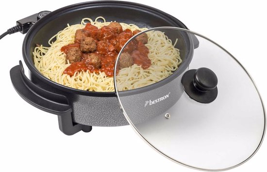 Bestron Elektrische Bratpfanne – AHP1200TGKL – Ø 30 cm – 1500 W – Maximale Temperatur 240 °C – Schwarz