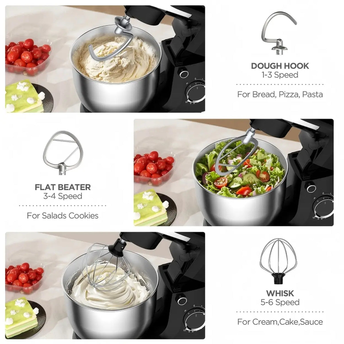 Aucma Standmixer 5 l – 35,4 × 22,5 × 29,6 cm – Schwarz – 10 Geschwindigkeitsstufen – 400 W Kupfermotor