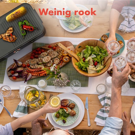 KitchenBrothers Electric BBQ - Steh- und Tischgrill - Tischgrill - Antihaftbeschichtung - 24x50cm Grillfläche - 2200W - Schwarz