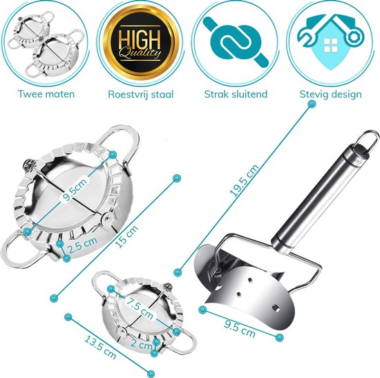 Qualisce Dumpling Maker – Nudelmaschine – Ausstechformen – Ravioli-Ausstecher – Nudelholz – Edelstahl