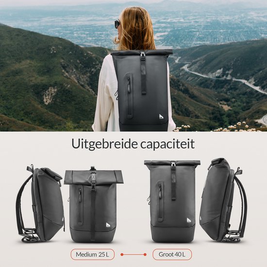 NOHRD Waterproof Rolltop Backpack Black - Rucksack Männer & Frauen - Wasserdicht - Rucksack mit Laptopfach - Wasserdichter Rucksack Laptop - Rucksäcke
