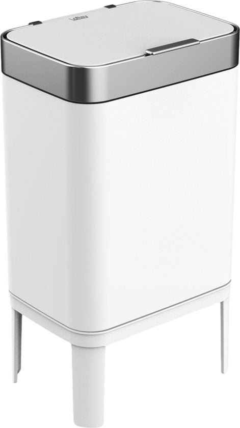 Loftey Mülleimer 60 Liter - Push/touch Mülleimer - Duo Mülleimer mit Inneneimer - Mülleimer 2 Fächer - Abfalltrennung 2x30L - Küche - Weiß/RVS