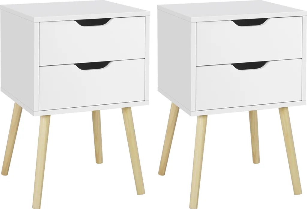 Yaheetech Set aus 2 Nachttischen 40 x 40 x 61 cm – Weiß – Beistelltische aus Holz mit 2 Schubladen
