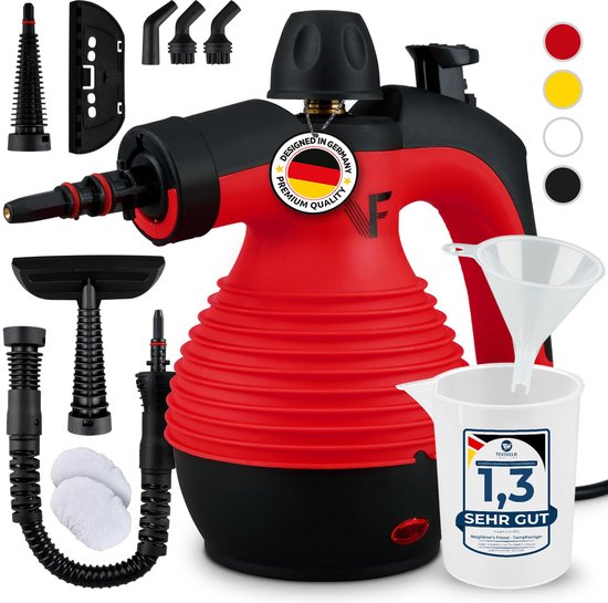 Neighbour's Friend Manueller Dampfreiniger - Mit Dampfregulierung - Inklusive Zubehör - 350ml Tank - Rot