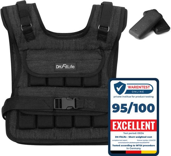 DH FitLife Einstellbare Gewichtsweste 20 KG, Kompakt und stabil für Muskelaufbau und Krafttraining, Gewichtsweste, Laufweste für Frauen und Männer, Fitnessweste, Trainingsweste