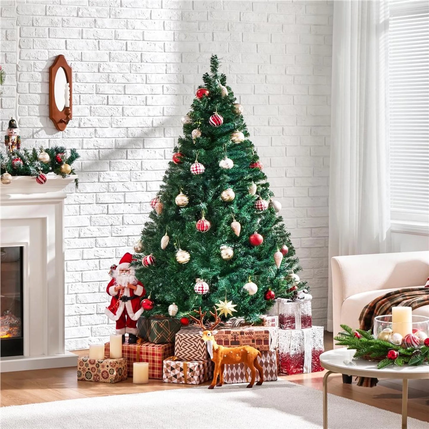 Yaheetech Künstlicher Weihnachtsbaum Fichte - 183 x 110 x 110 cm - Mit 598 Zweigen und klappbarem Metallsockel und schützenden Gummikappen - Für Wohnzimmer und Urlaub - Grünes PVC und Metall