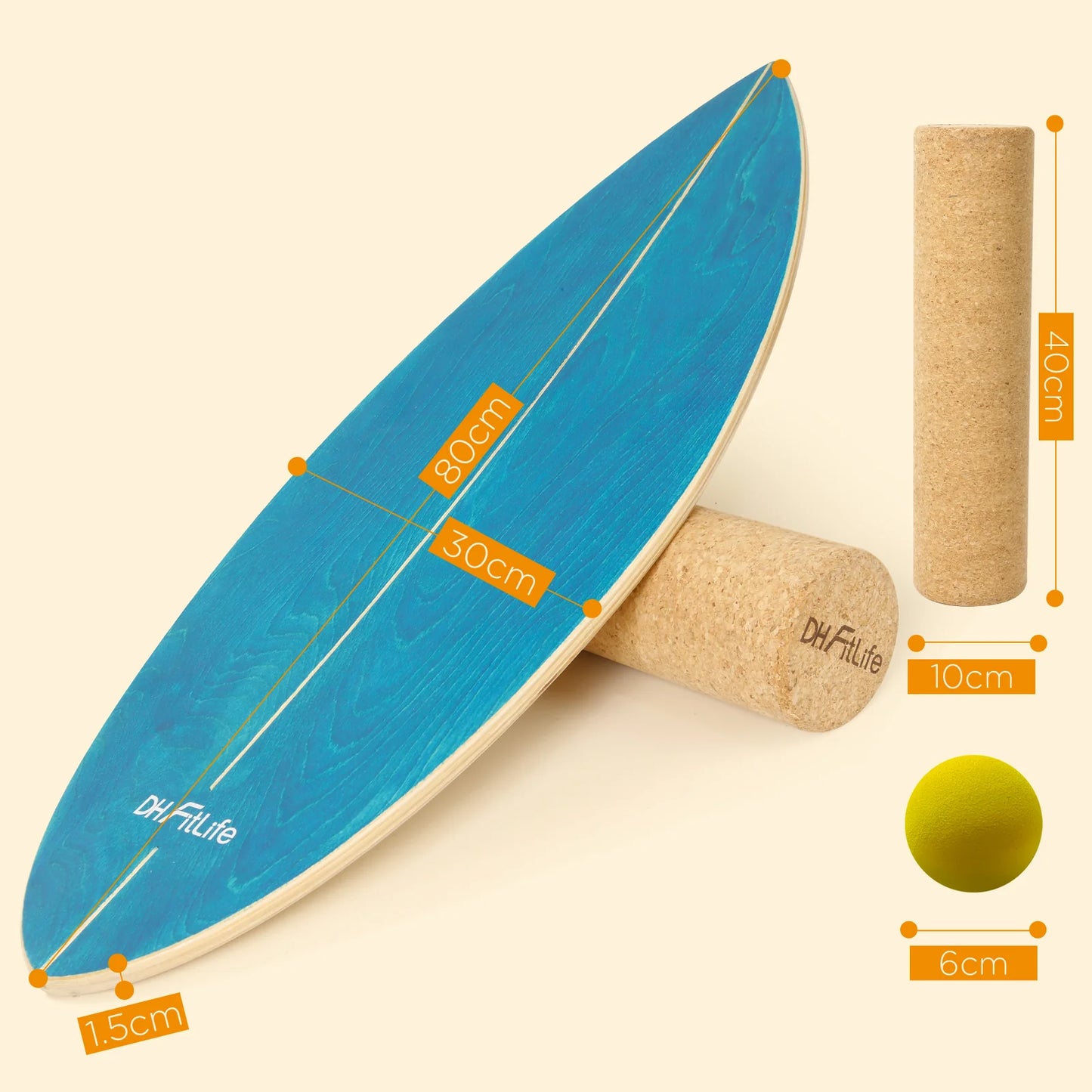 DH FitLife Surfin Balance Board aus echtem Holz – Indoor-Surfbrett mit Rocker-Form für Gleichgewicht und Koordination