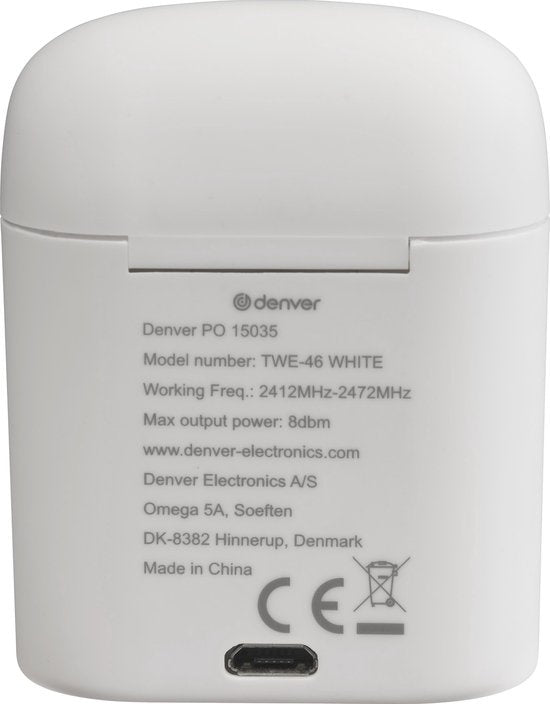 Denver TWE-46 - Ohrhörer - Drahtlos - Drahtlose Ohrhörer - Bluetooth - mit Ladeetui - Freisprecheinrichtung - Sport - Headset - In-Ear - Bluetooth 5.0 - Weiß