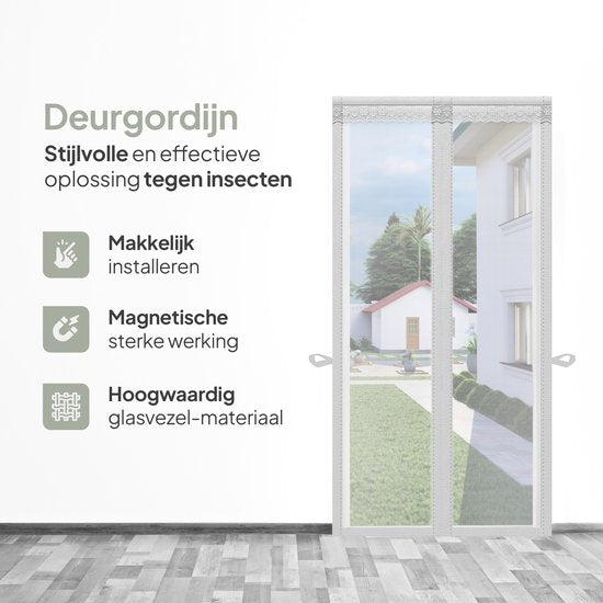 O'DADDY Türvorhang Deluxe FIBER - Magnetischer Fliegengitter - Für Neubau und Standardtüren - Einfache Installation - Weißer Insektenschutz - 85x205 cm