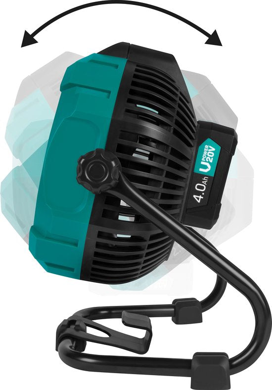 VONROC Ventilator 20V - für kabellosen und kabelgebundenen Einsatz - Inkl. Netzadapter - Inkl. 20V - 4.0Ah Akku und Schnellladegerät