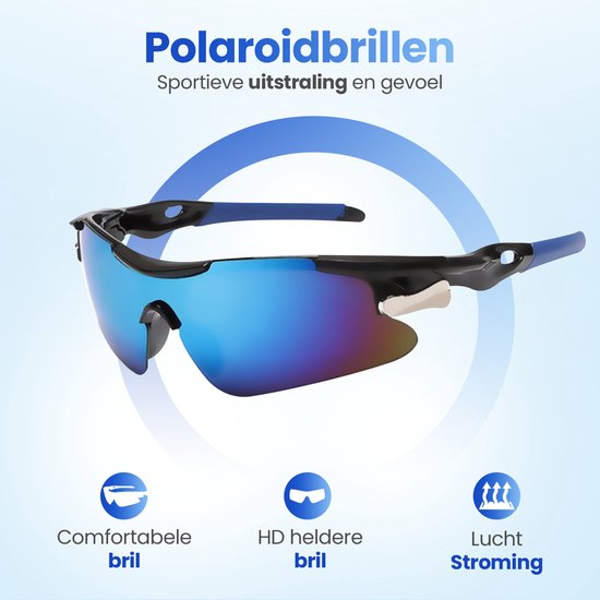 GarpexÂ® Radsportbrille - Sportbrille - Sonnenbrille Herren - Radfahren - Motorrad - Schwarzer Rahmen mit blauen Gläsern