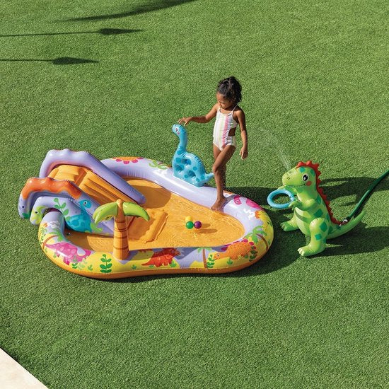Intex Aufblasbares Spielbecken – Dino Park – mit Rutsche – 201 x 157 x 69 cm