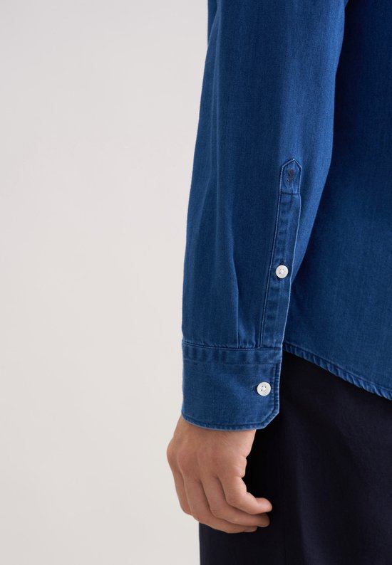 Seidensticker regular fit Hemd - Twill - blau - bügelfrei - Cord Größe: 42