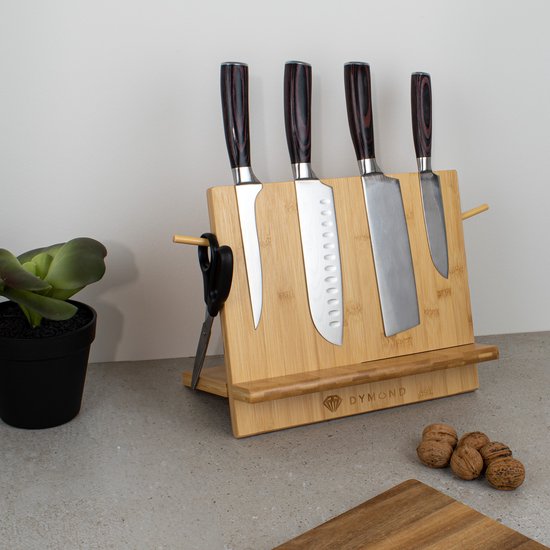 Dymund Messerblock - Magnetisch - Messerhalter ohne Messer - Messermagnet - Bambus - Holzfarbe