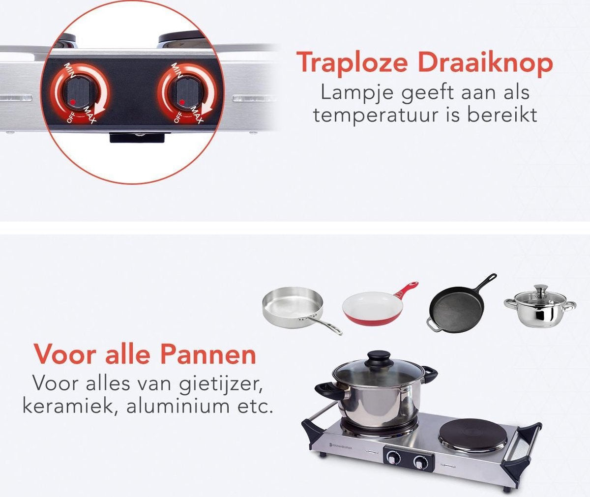 KitchenBrothers Elektrokochfeld - 2 Brenner - 2500W - Edelstahl