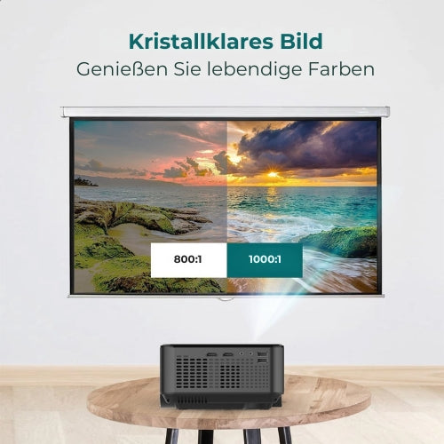 Spoused - Mini-Beamer - Full-HD - 11.000 Lumen - Streaming von Ihrem Telefon mit WiFi - Schwarz