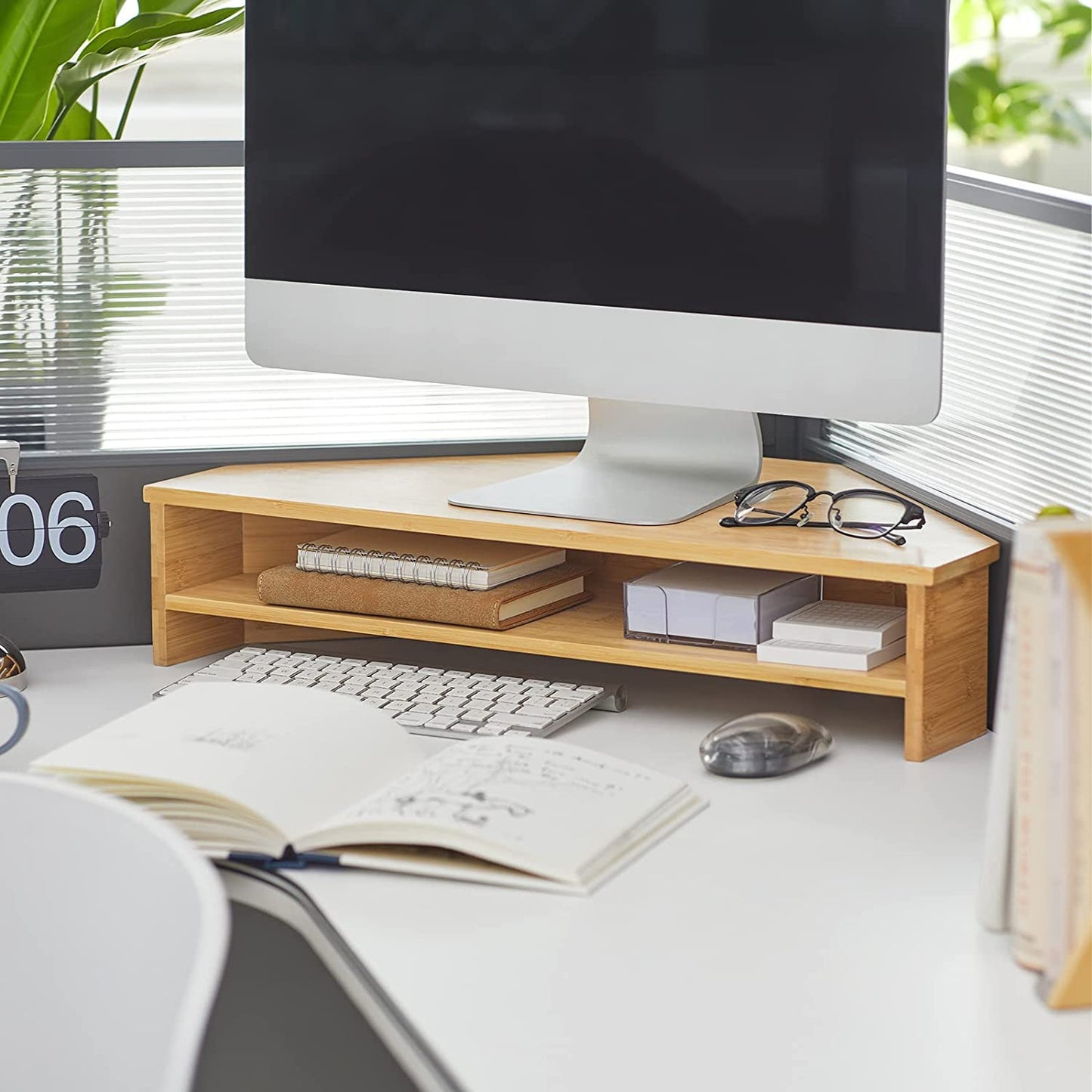 SoBuy BBF09-N Bambus-Monitorständer Dreieck - 58x32x12 cm - Naturholzfarbe