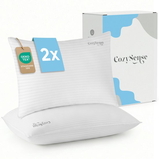 CozySense® Kissen - 2er Set - 50x70 CM - Premium Schlafkissen - 100% Baumwollbezug - Kopfkissen - Stützkissen für Seiten-, Bauch- und Rückenschläfer