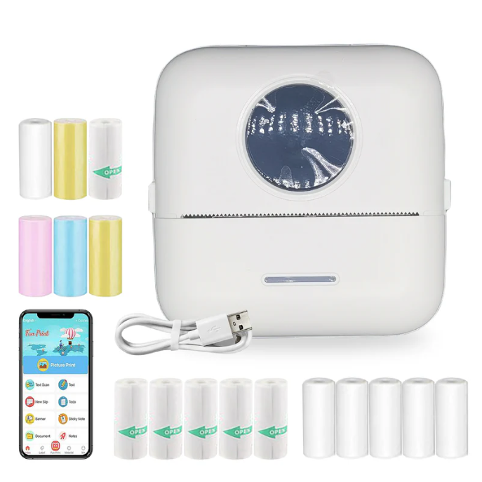 HeppieBabie Bluetooth-Taschendrucker - Mini-Drucker - Sticker - mobiler Fotodrucker - inkl. 16 Papierrollen