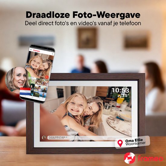 Denver Digitaler Bilderrahmen 10,1 Zoll – Holz – HD – Frameo-App – Fotorahmen – Digitaler Kalender – WLAN – 16 GB – IPS-Touchscreen – PFF1040DW
