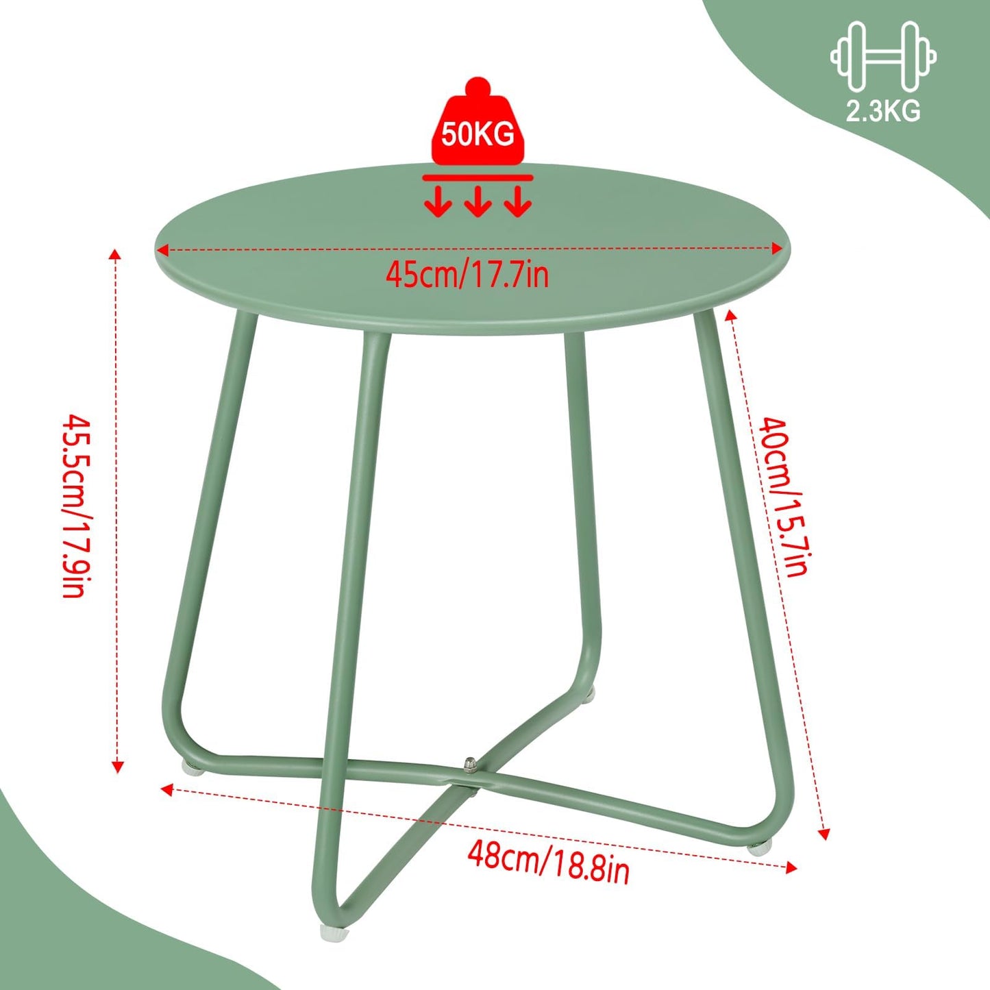 Esituro Beistelltisch – Ø 45 cm – Höhe 45 cm – Metall – Grün