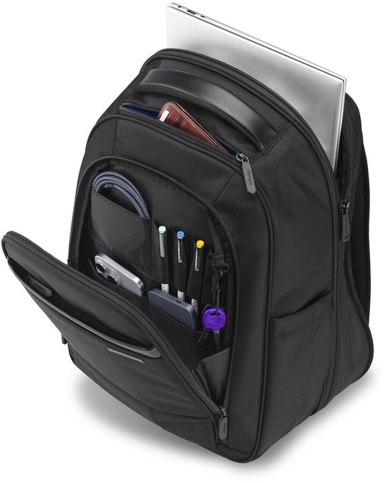 Kensington Contour™ 2.0 15,6-Zoll-Rucksack – strapazierfähiges, wasserabweisendes Material – ergonomisch – schwarz