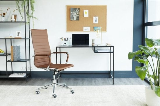 Lifa Living - Industrie-Schreibtisch - Schwarz - Metall - MDF - mit Sockel - Schlichtes Design - 114 x 60 x 76 cm