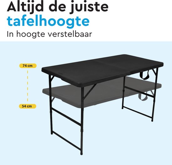 BRASQ Klapptisch, schwarz – 120 x 60 x 74 cm – Campingtisch – Klapptisch – Zusammenklappbar – Wetterfest
