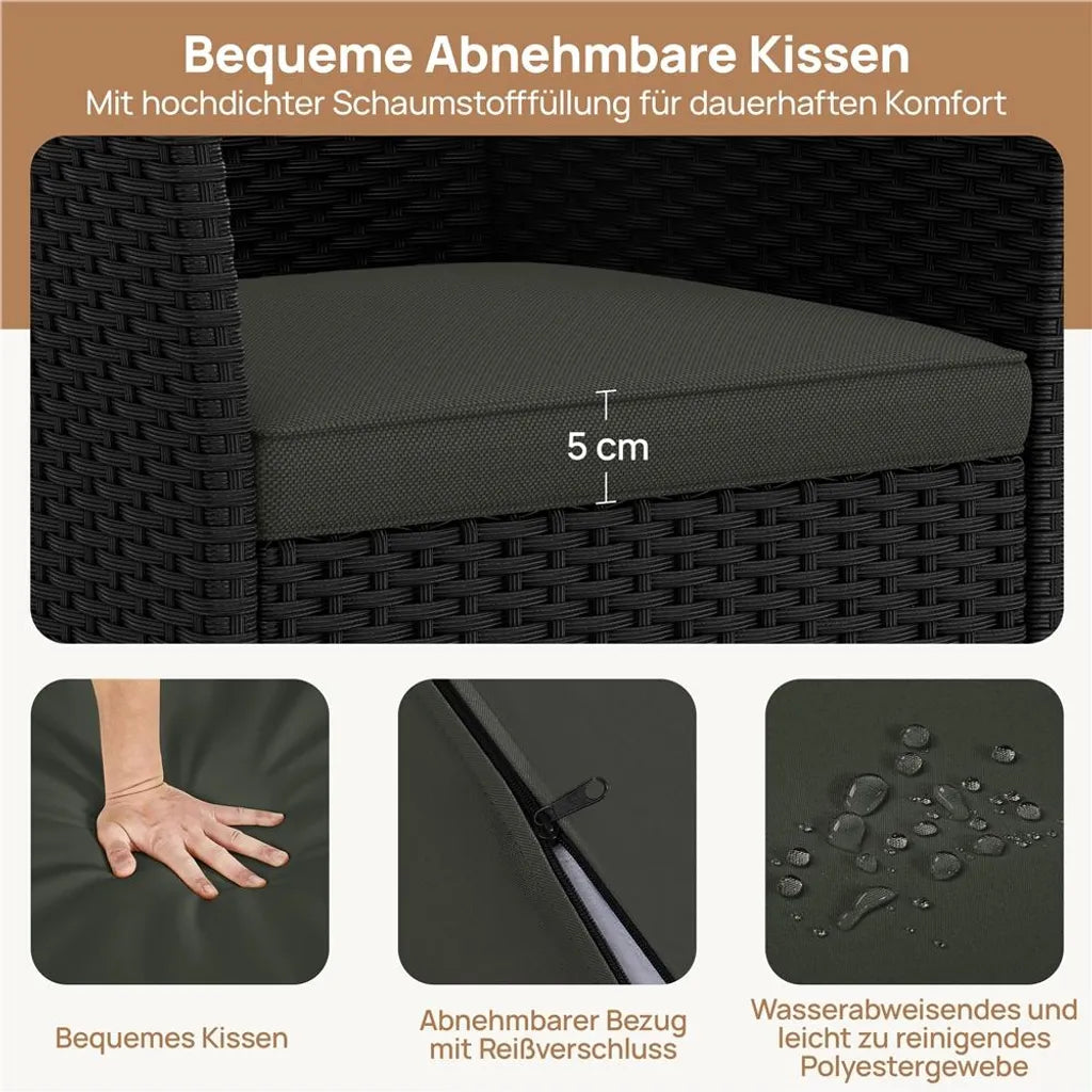 Yaheetech 2er-Set Gartenstühle 58 x 58 x 84 cm – Schwarz/Grau – Gartenstühle aus Polyrattan mit Sitz- und Rückenkissen