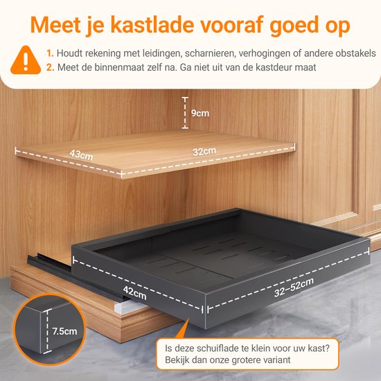 Posity Slide Drawer - Kitchen Cabinet Organizer - Sink Cabinet/Drawer Organizer - inside drawer kitchen - Extendable and Adjustable (32-52 cm) - Telescopic - Black
