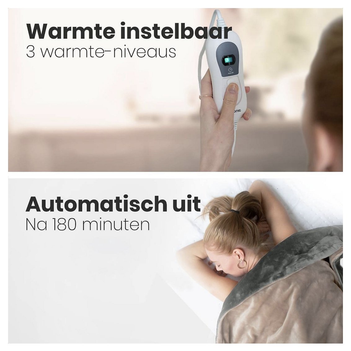 Auronic Electric Heat Blanket - Überdecke - 2 Personen - 3 Wärmestufen - Mit Timer - 200 x 180 cm - Grau