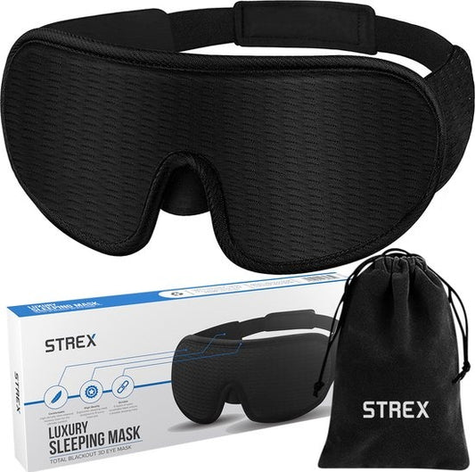 Strex Luxus Schlafmaske - 3D Ergonomisch - 100% Verdunkelung - Memory Schaumstoff - Schlafmaske - Augenmaske