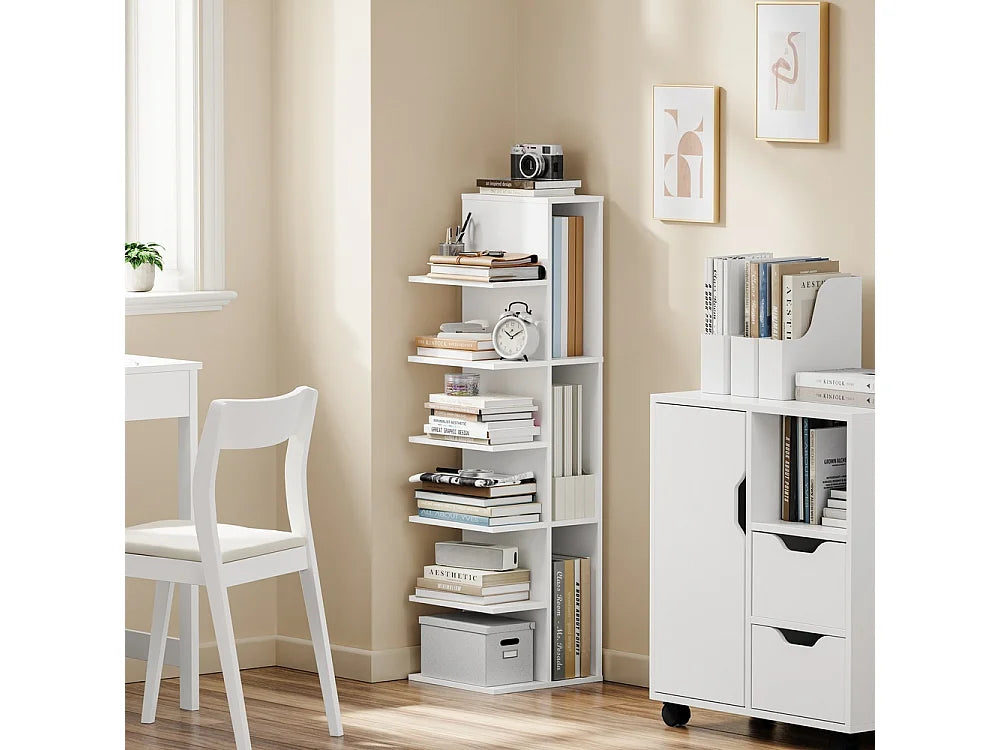 SoBuy Schmaler Bücherschrank 110,5 cm – 7 Fächer – 45 kg Tragkraft – Weiß