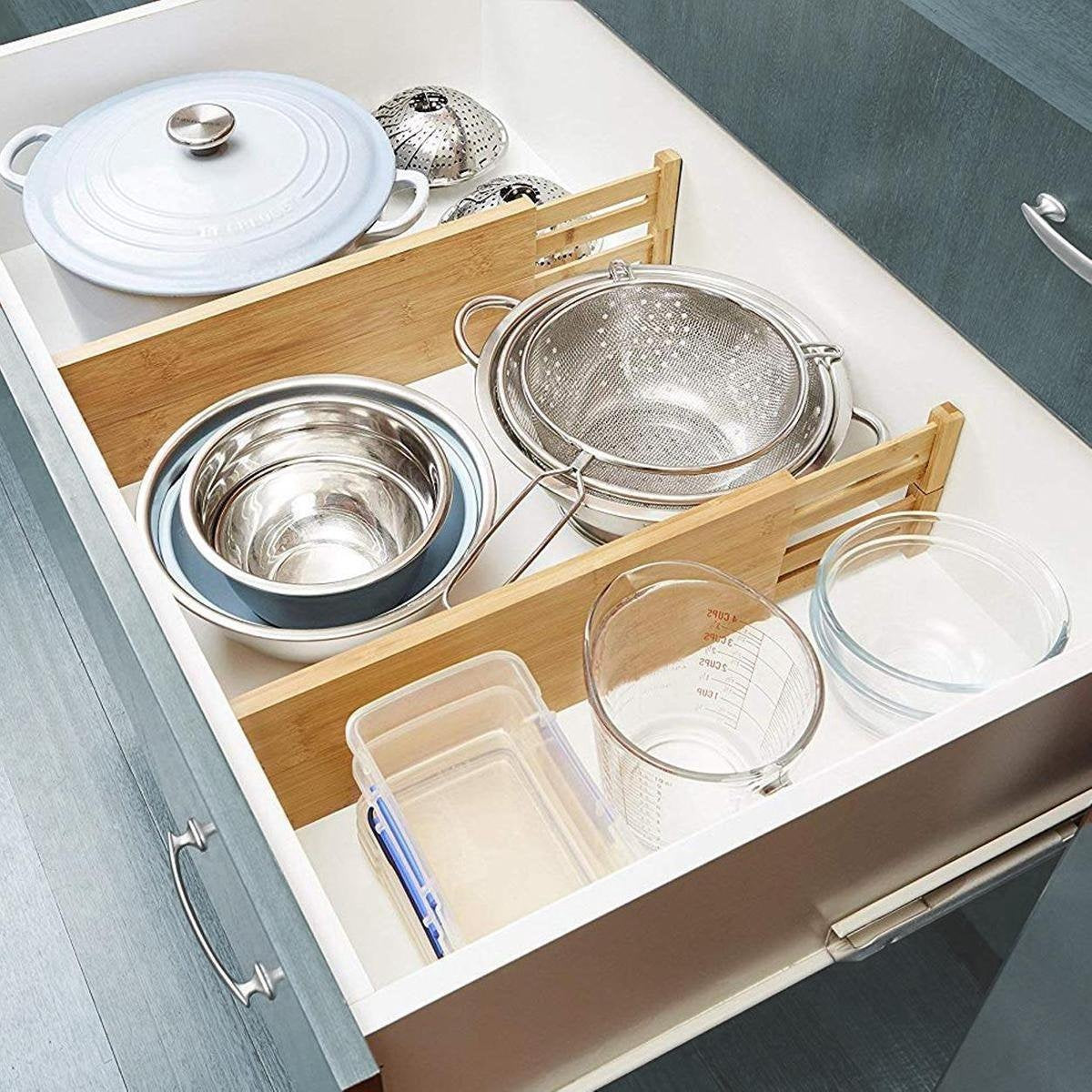 KitchenBrothers Schubladenteiler - Schubladenorganisator - Ausziehbar - Verstellbar - 4 Stück - Bambus
