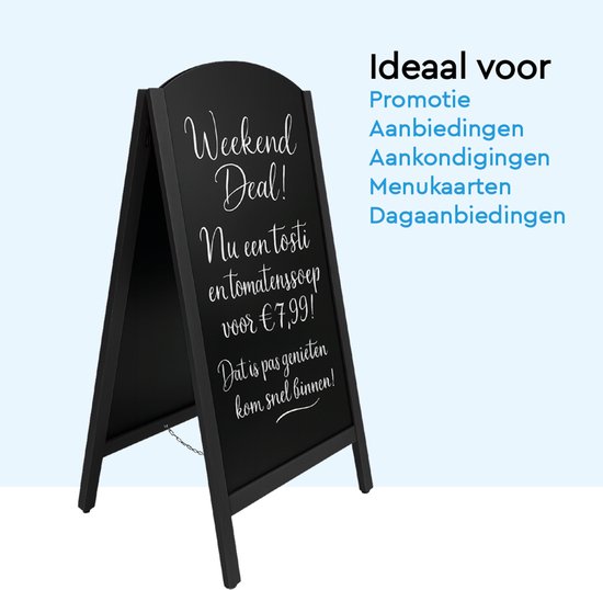 BRASQ Kreidetafel „Elegance“ Schwarz – 70 x 130 cm – Kreidetafel – Werbetafel – Straßentafel – beidseitig beschreibbar – für den Innen- und Außenbereich – Gastronomie