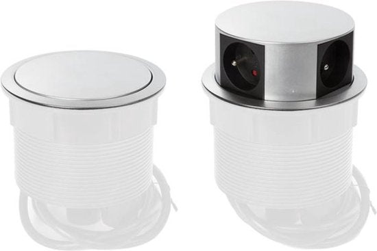 Perel Pop-up-Steckdose, 4 Steckdosen mit Stifterdung (Typ E), Einbauöffnung 121 mm, Innenbereich, schwarz/grau