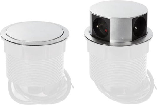 Perel Pop-up-Steckdose, 4 Steckdosen mit Stifterdung (Typ E), Einbauöffnung 121 mm, Innenbereich, schwarz/grau