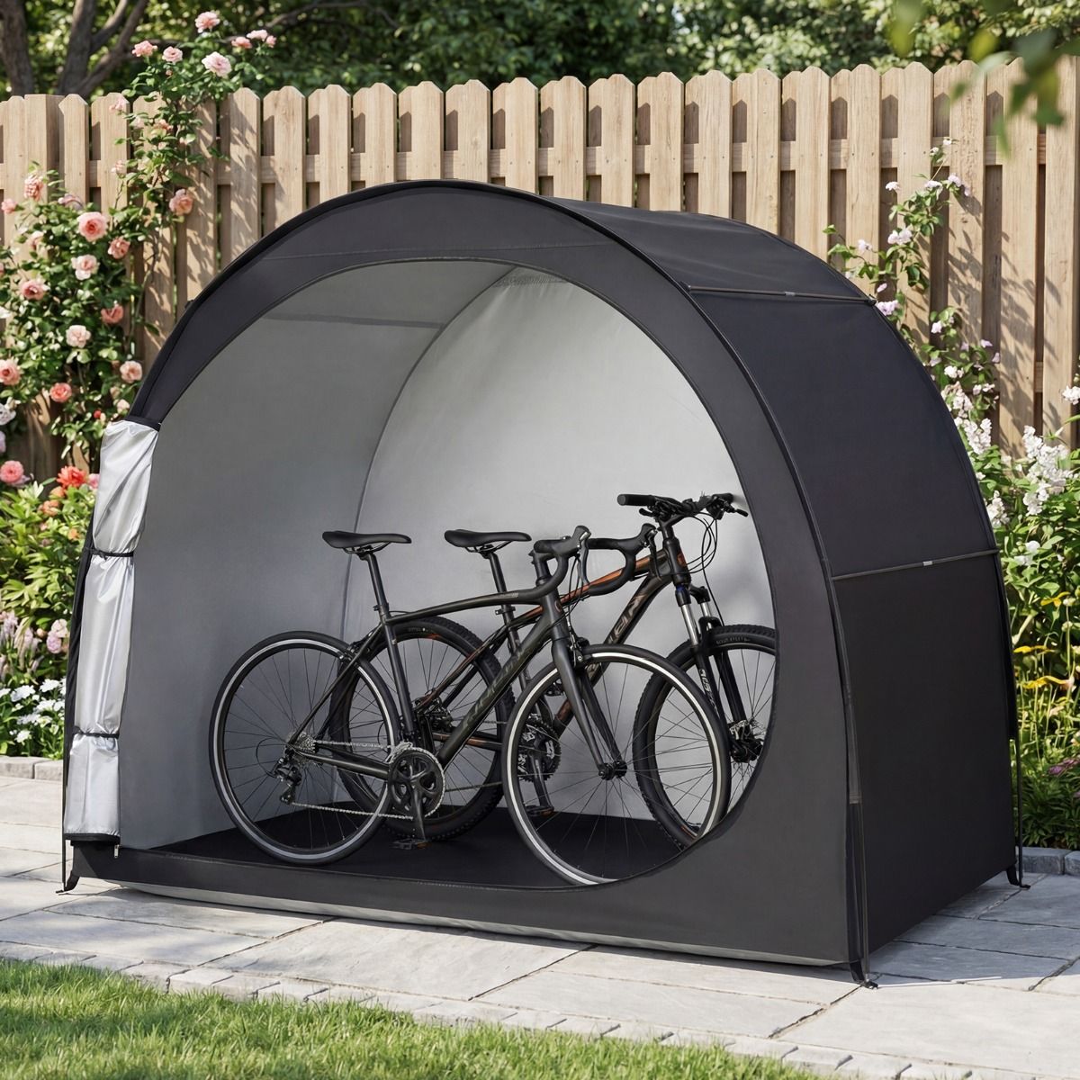 Coast Fahrradständer – Wetterfester Fahrradunterstand – Für 2 Fahrräder – Schwarz – 210 x 123 x 171 cm