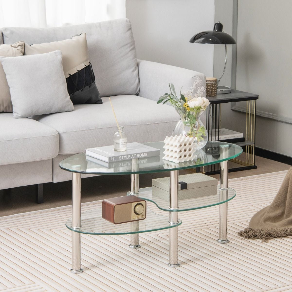 Coast Couchtisch - 3 Schichten - gehärtetes Glas - Modern - 89 x 50 x 45 cm - Weiß