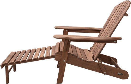 AXI Alexa Adirondack Stuhl Coffee – Mit Fußhocker – Loungesessel aus Holz mit Armlehnen – Zusammenklappbar – Hohe Rückenlehne – Gartenstuhl – 147 x 78,5 x 89 cm – 100 % FSC-zertifiziertes Hemlock-Holz