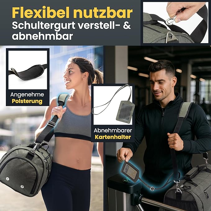 Herowerk Sporttasche mit Schuhfach und Nassfach - Trainingstasche für Frauen und Männer - 48x26x25 cm - 30L - Grün