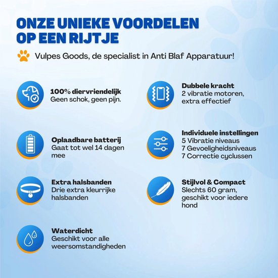 Vulpes Goods® Anti-Bell-Halsband MAX - Erziehungshalsband ohne Schock - Anti-Bell-Gerät für kleine und große Hunde - wasserdicht - wiederaufladbar - Vibration und Audio - 3 zusätzliche Halsbänder