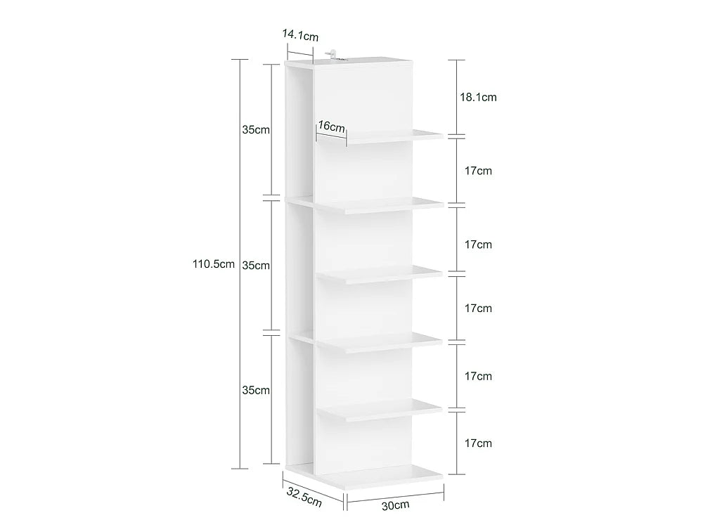 SoBuy Schmaler Bücherschrank 110,5 cm – 7 Fächer – 45 kg Tragkraft – Weiß