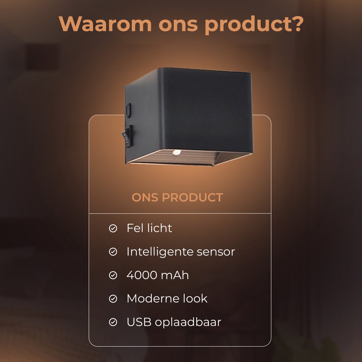 Techvavo® Wiederaufladbare Wandleuchte Schwarz - 1 Stück - 19x4x1,8 cm - Intelligenter Bewegungssensor - Für den Innenbereich - USB Wiederaufladbar - Kabellos - Wohnzimmer, Badezimmer, Schlafzimmer