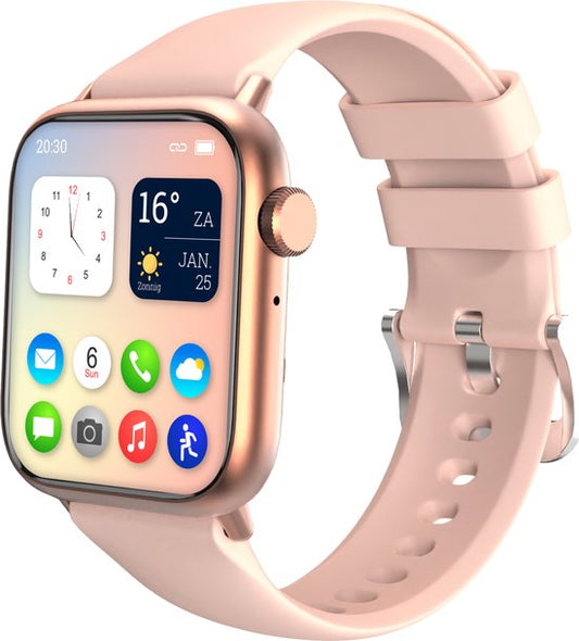 Nuvance - Smartwatch Männer & Frauen mit Bluetooth - 45mm - Geeignet für alle Smartphones - Schrittzähler und Herzfrequenzmesser - Wasserdicht - Hellrosa