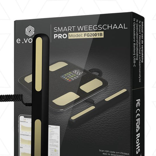 e.volve Waagen Personenwaage Digital - Schwarz - Intelligente Waage mit 27-facher Körperanalyse inkl. Fettanteil - Inklusive App.